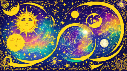 beautiful background with magic colorful sun for celestial alchemy astrology Generative AI