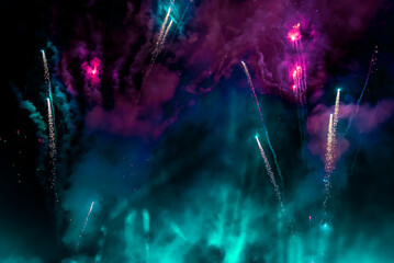 Fireworks in the sky with a purple background