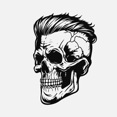 Human skull logo. Black and white emblem. Vector illustration