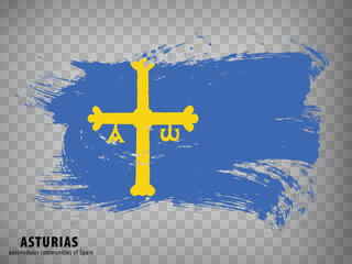 Flag of Asturias brush strokes. Flag Autonomous Community Asturias with title  on transparent background for your web site design, logo, app, UI. Kingdom of Spain. Stock vector.  EPS10.