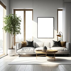 Living Room with Customizable White Canvas