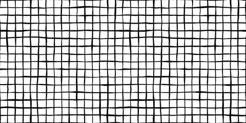 Seamless windowpane grid squares pattern made of wonky hand drawn black ink lines on transparent background. Simple abstract blender motif texture in a trendy bold whimsical doodle line art style.