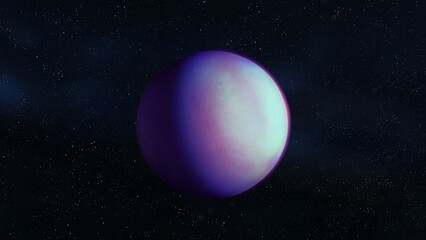 Amazing exoplanet, science fiction. Earth-like planet in our galaxy. Distant purple planet in starry space.