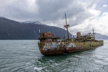 Wreck of MV Captain Leonidas, a freighter that ran aground on the Bajo Cotopaxi (Cotopaxi Bank) in...
