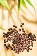 Colombian Coffee Delight: Beans on a Yellow Background with Natural Shades