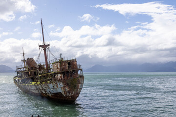 Wreck of MV Captain Leonidas, a freighter that ran aground on the Bajo Cotopaxi (Cotopaxi Bank) in...