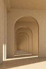Passage with arched portals in perspective.