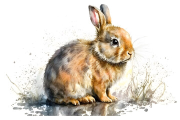 Illustration of watercolor cute baby rabbit, ai generative