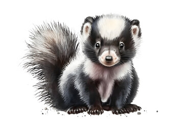 Illustration of watercolor cute baby skunk, ai generative