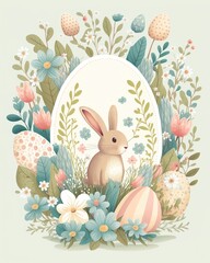 easter, easter bunny, easter rabbit, easter card, easter eggs, flowers, plants, generative ai, generative, ai