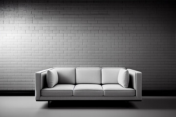Minimalistic sofa in living room with empty wall background for space for copy text, wall decor or canvas mock up background.