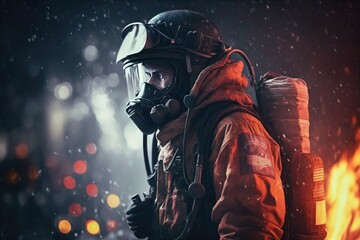 Fototapeta premium Firefighter searching for possible survives. Generative AI