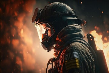 Firefighter searching for possible survives. Generative AI