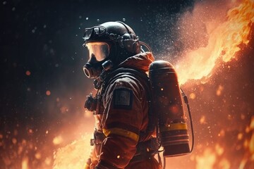 Obraz na płótnie Canvas Firefighter searching for possible survives. Generative AI