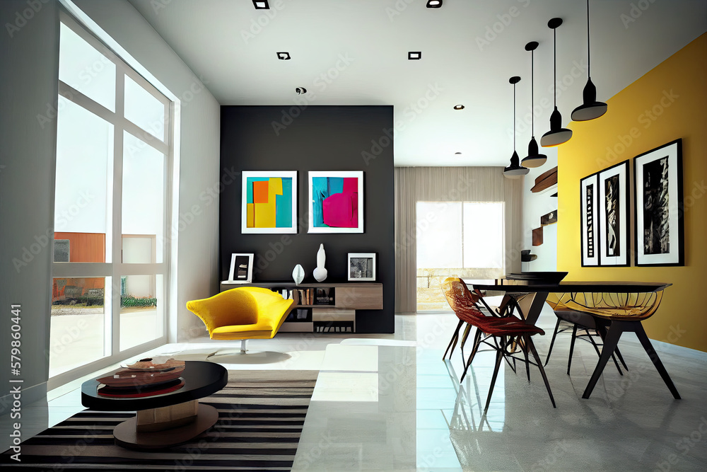 Wall mural modern interior background, light colors created with ai