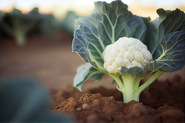Organic cauliflower on the field created with AI