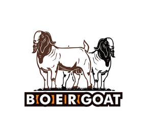 BOER GOAT LOGO, silhouette of strong and pewer ram standing vector illustrations