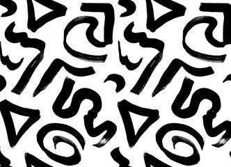 Seamless pattern with ink brush doodles.