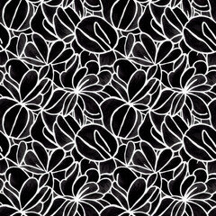Black and white seamless pattern with flowers. Generative AI art.