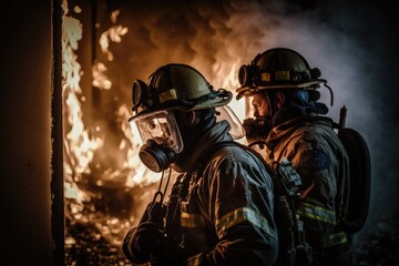 Naklejka premium Firefighter searching for possible survives. Generative AI