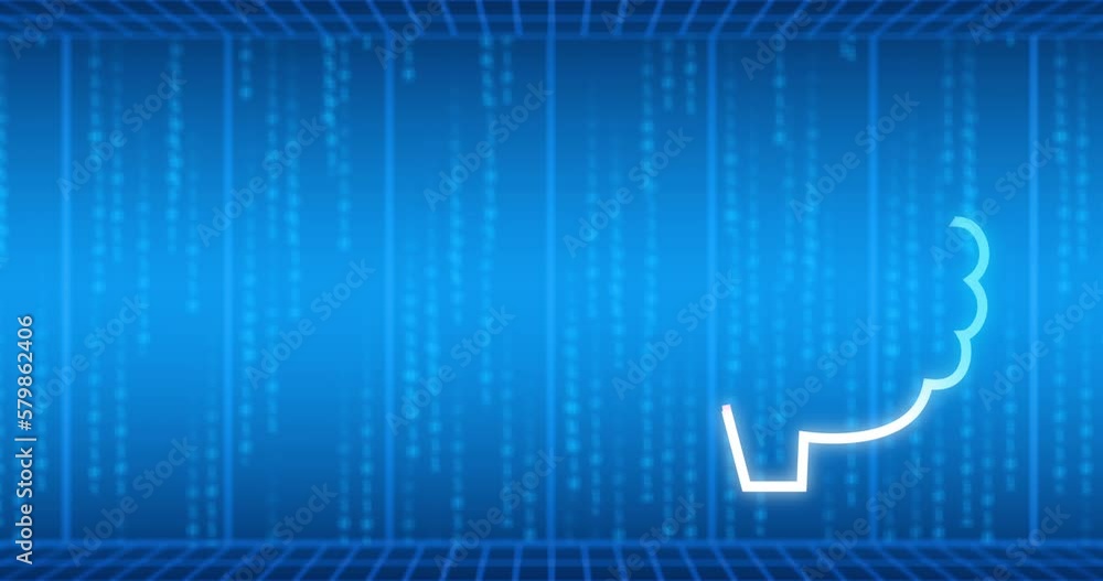 Poster animation of ai bot conversation and binary coding on speech bubbles on world map on blue background