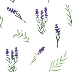 Obraz na płótnie Canvas Provence lavender flowers and leaves seamless pattern. Hand drawn summer watercolor