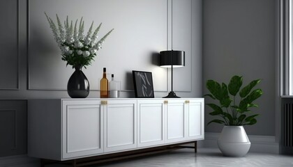 Cabinets and wall for tv in living room, wall background, Modern living room decor with cabinet shelf in empty room interior background