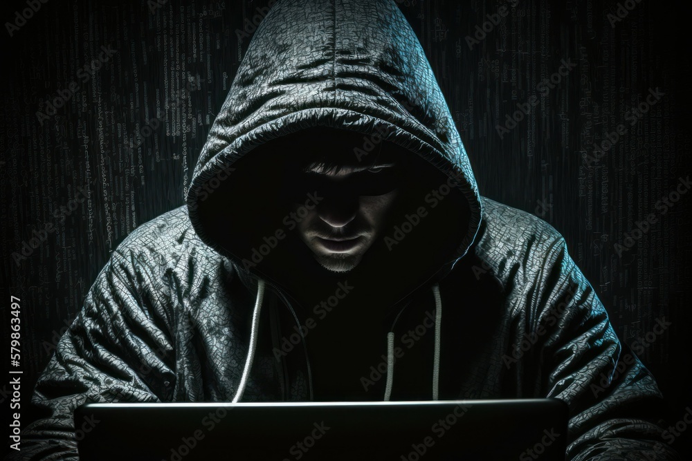 Poster web hacker in a hood. ai generated, human enhanced. background