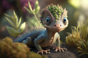 Cute adorable baby dragon, selective focus. AI generated, human enhanced