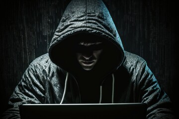 Web hacker in a hood. AI generated, human enhanced. Background