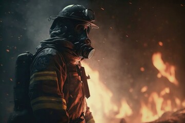 Fototapeta premium Firefighter searching for possible survives. Generative AI