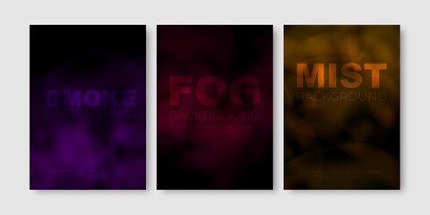 Smoke poster, colorful background. Misty posters on dark background collection. Modern art, vector illustration