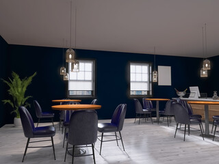 Cafe interior 3d render, 3d illustration
