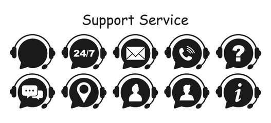 Customer Support Icons,Service Desk Symbols,Helpdesk Vector Icons,Contact Center Symbols,Support Hotline Icons,
Technical Support Symbols,
Call Support Vector Icons,
Headset Communication Symbols.