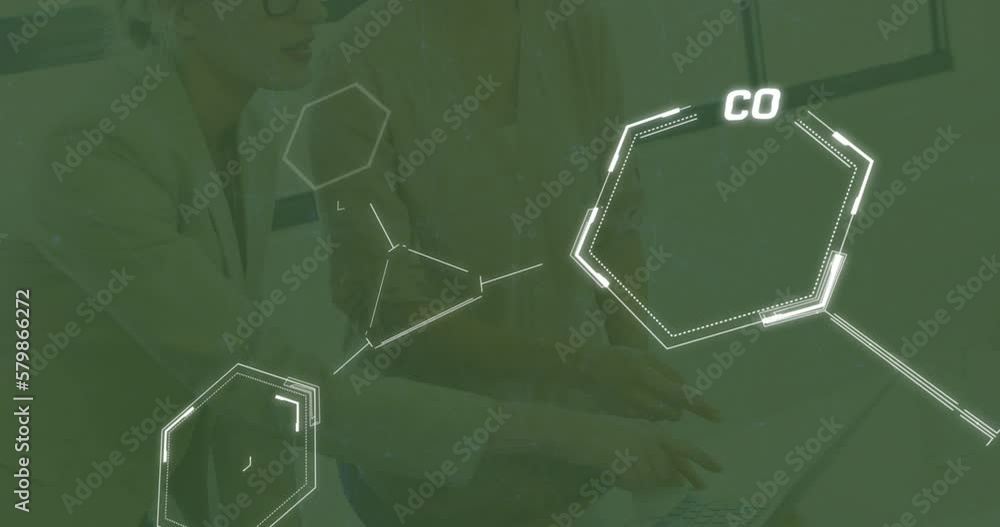 Poster animation of chemical structures and data processing over diverse female scientists