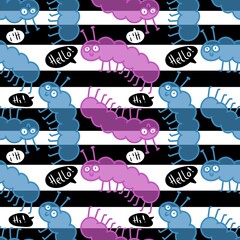 Cartoon summer animals seamless caterpillars pattern for notebooks and wrapping paper and kids clothes print