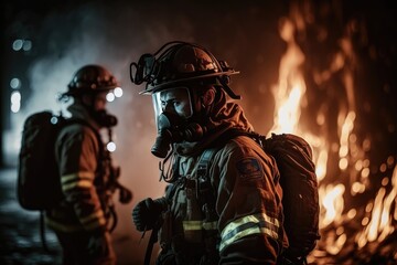 Firefighter searching for possible survives. Generative AI