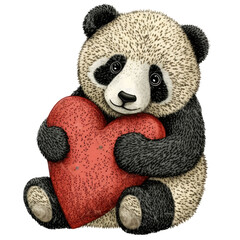 isolated group of panda bear stuffed toys with a red heart, spring illustration, PNG, Transparent Background, vertical, horizontal, cute stuffed animal, kids toy, generative ai
