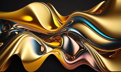  an abstract gold and blue background with wavy lines and curves.  generative ai