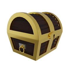 Royal chest. Pirate chest. Chest with gold. On a transparent background. 3D illustration