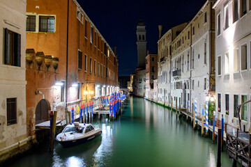 Venice, Italy - Night view of a traditional Venice canal