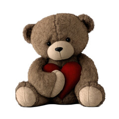 a spring-themed illustration featuring adorable isolated fuzzy teddy bear plush toys, including red hearts, all set on a transparent background and provided in PNG. Generative AI