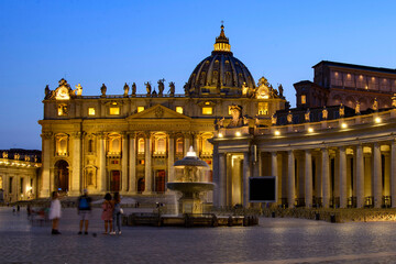 Fototapeta na wymiar St. Peter's Basilica in the evening. Vatican City Rome Italy. Rome architecture and landmark.