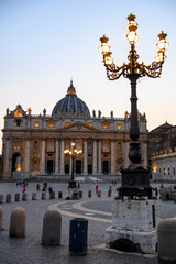 Fototapeta na wymiar St. Peter's Basilica in the evening. Vatican City Rome Italy. Rome architecture and landmark.