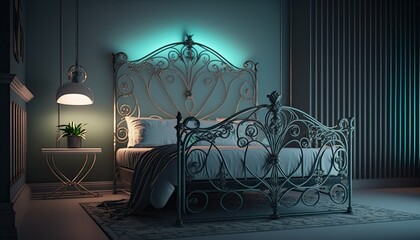 bedroom with wrought iron design