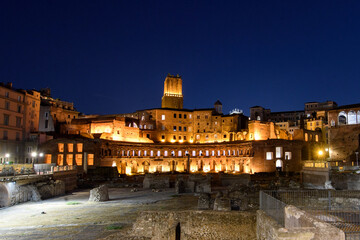 Fototapeta premium Rome, Italy - Trajan's market at night. Ancient roman shopping center