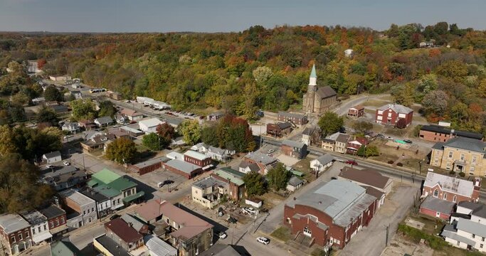 Aerial view Cannelton Indiana Downtown Small City Urban Area