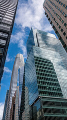 Skyscrapers in the financial district of San Francisco, low angle view from Salesforce Park