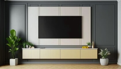 TV and cabinet in modern living room, Living room interior with modern and cabinet