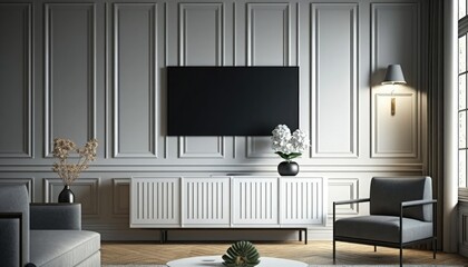TV and cabinet in modern living room, Living room interior with modern and cabinet